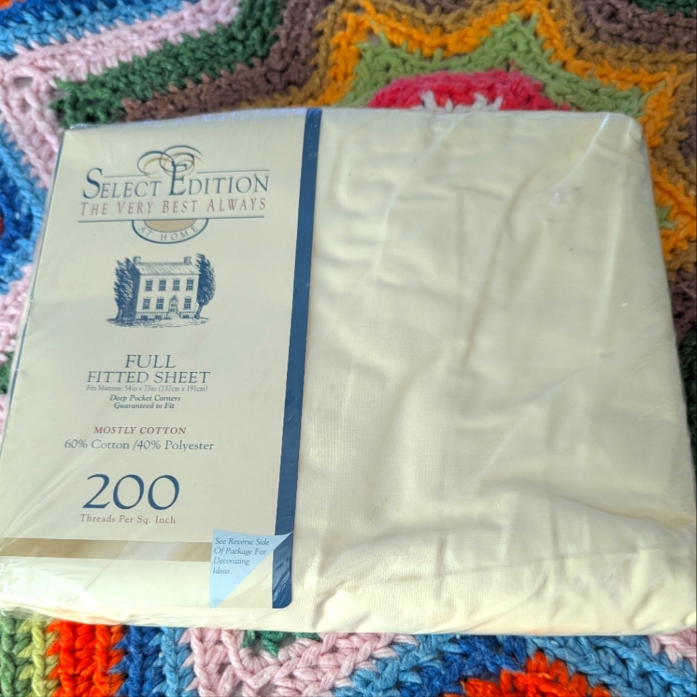 Select Edition Vintage Cream Fitted Sheet Cotton‎ Blend Deadstock NIP